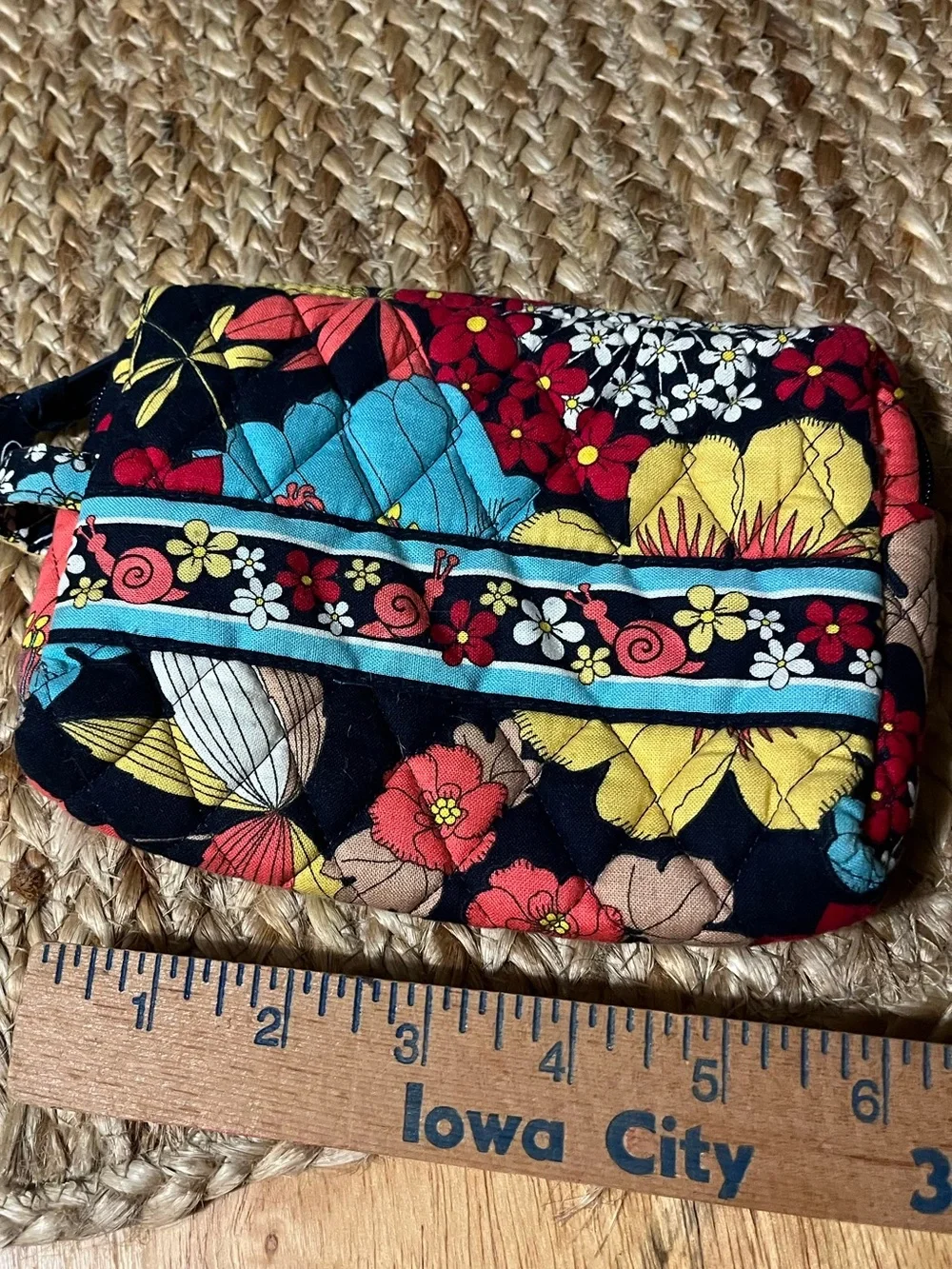 Vera Bradley Black Multi Floral Quilted Zip Cosmetic Pouch